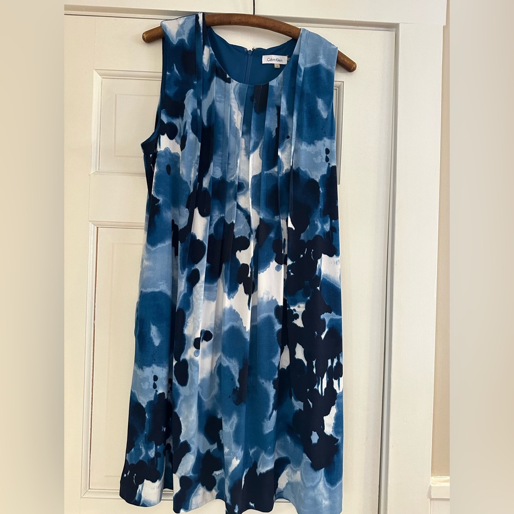 Calvin Klein Blue and White Sleeveless Dress Size L